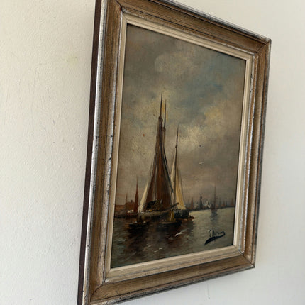 Remarkable Oil Painting Seascape "Sailing Vessels" Striking Small Artwork Holland Art Shop