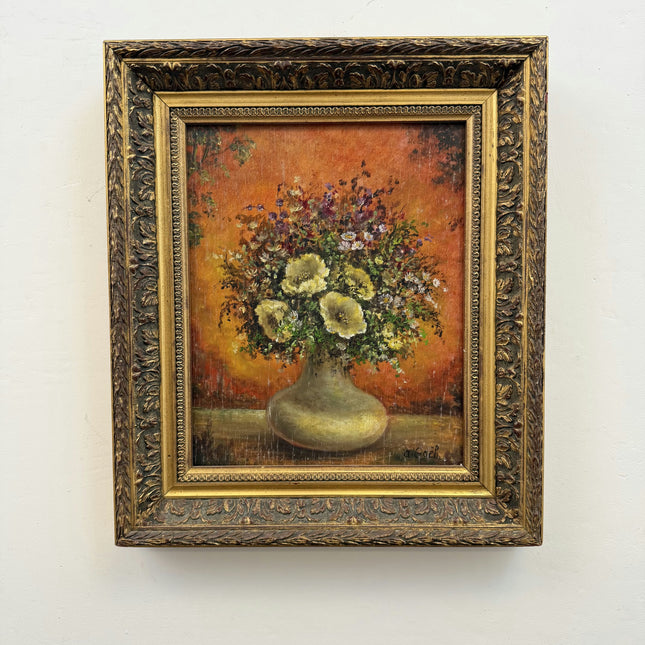 Elegant Scenery Oil Painting "Flower Vase" Vintage Small Art Holland Art Shop