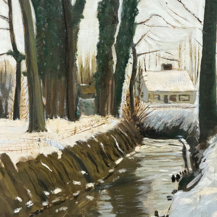 Handcrafted Landscape Oil Painting "Snowy Stream" Elegant Large Art Holland Art Shop