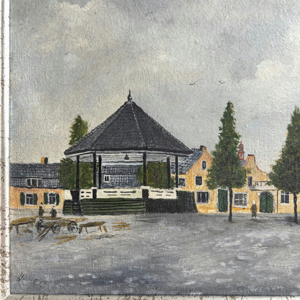 Handcrafted Cityscape Oil Painting "Town Bandstand" Authentic Small Artwork Holland Art Shop