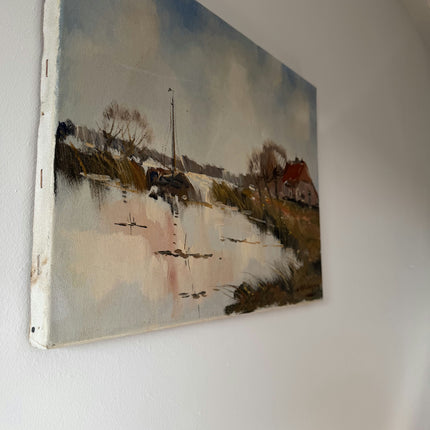 Refined Oil Painting Landscape "Red Roof House" Wonderful Small Art Holland Art Shop