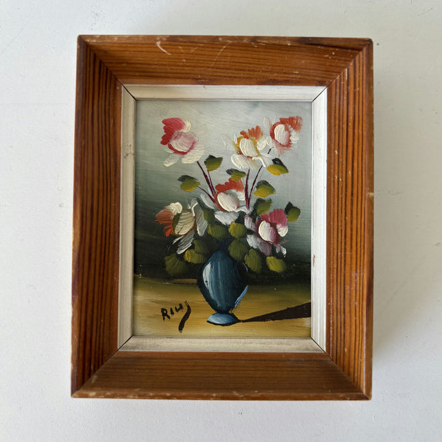 Rustic Flowery Still Life Oil Painting "Blue Vase" Elegant Small Artwork Holland Art Shop