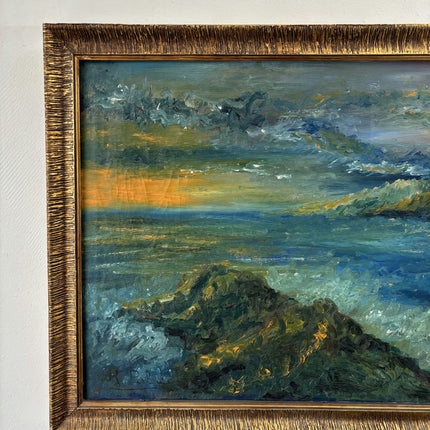 Vintage Oil Painting Seascape "Rocky Shoreline" Intriguing Medium Artwork