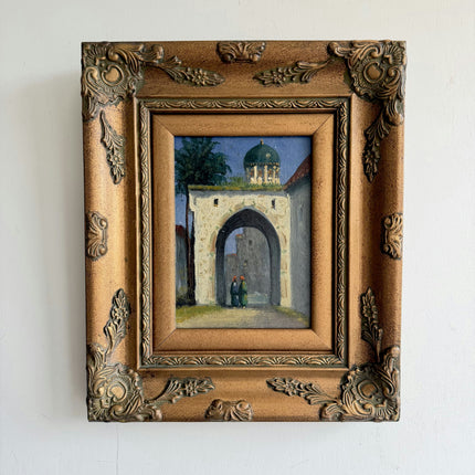 Handcrafted Cityscape Oil Painting "Ornate Frame" Rustic Small Art Holland Art Shop