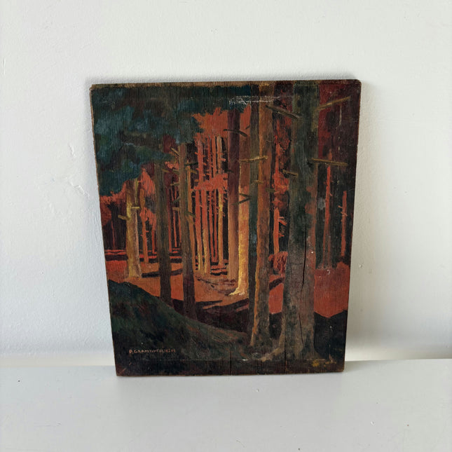 Vintage Landscape Oil Painting "Tall Trees" Handcrafted Small Art Holland Art Shop