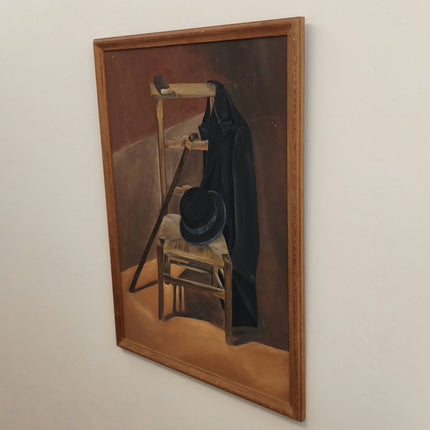 Authentic Interior Oil Painting "Black Coat" Vintage Large Art Holland Art Shop