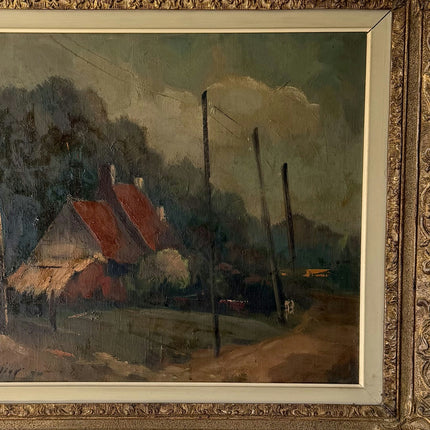 Handcrafted Oil Painting Landscape "Red Roofs Scene" Authentic Belgique Art Holland Art Shop