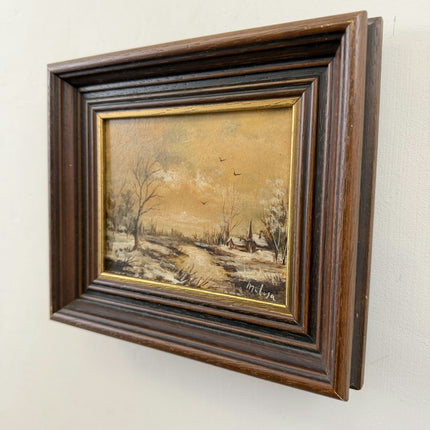 Elegant Winter Landscape Oil Painting "Snowy Cottage" Authentic Small Art Holland Art Shop