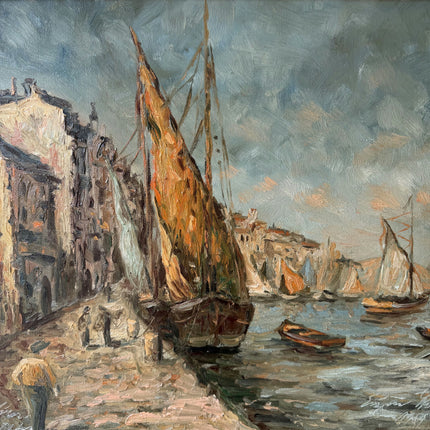 Expressive Harbor Scene Oil Painting "Sailing Boat" Rustic Art Holland Art Shop
