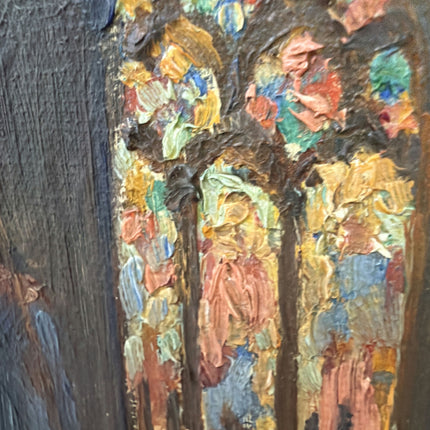 Rustic Church Interior Oil Painting "Seated Nun" Handcrafted Small Art Holland Art Shop