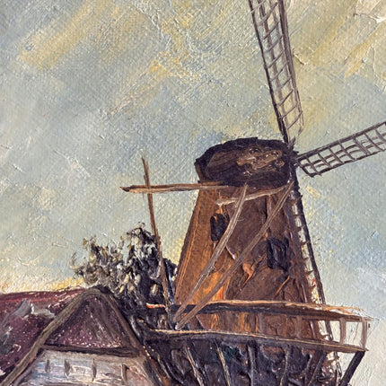 Expressive Landscape Oil Painting "Thatched Windmill" Original Art Holland Art Shop