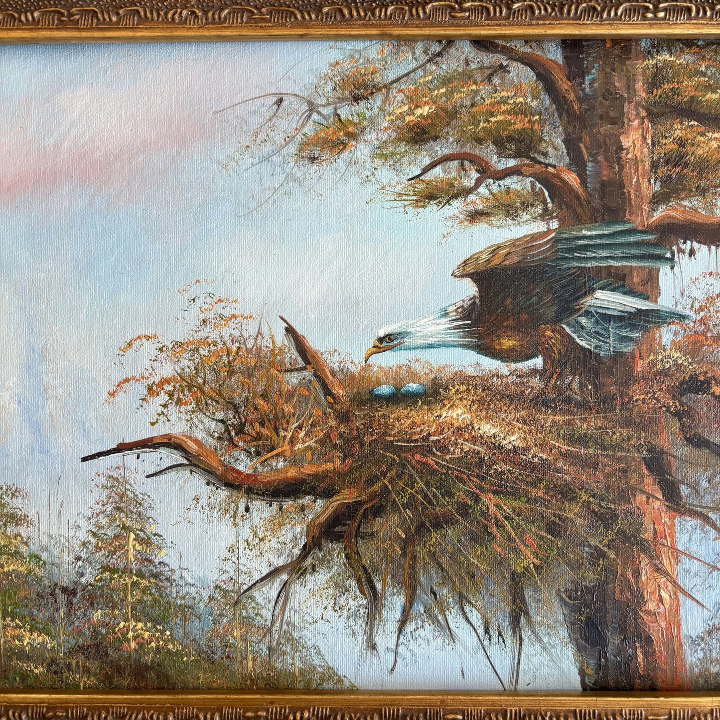 Oil Painting Animals "Eagle Nesting Site" Rococo Framed Medium Art