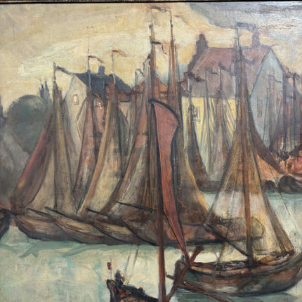John. d. Hendrix Traditional Harbor Scene Oil Painting "Harbor Boats" Large Art Holland Art Shop