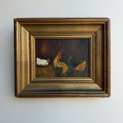 Elegant Animals Oil Painting "Rooster Group" Original Small Artwork Holland Art Shop