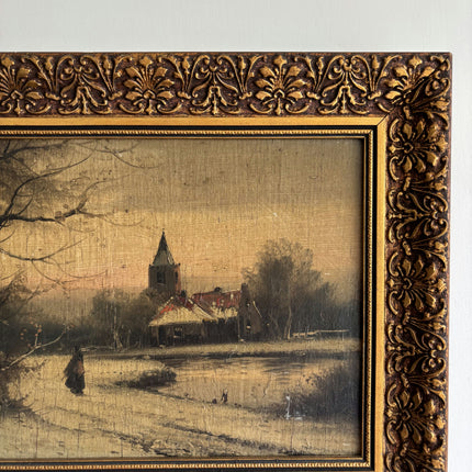 Handcrafted Winter Landscape Oil Painting "Gilded Frame" Refined Small Art Holland Art Shop