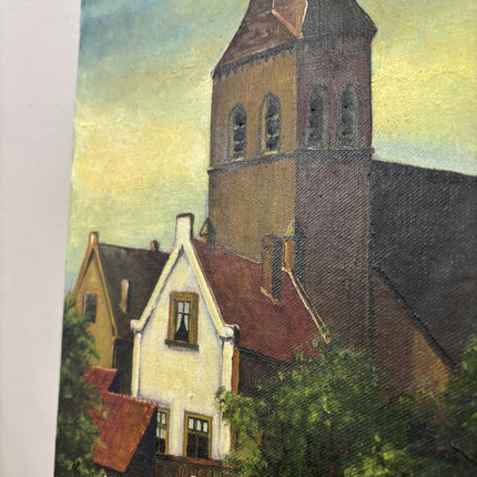 Original Cityscape Oil Painting "Church Tower" Detailed Small Artwork Holland Art Shop