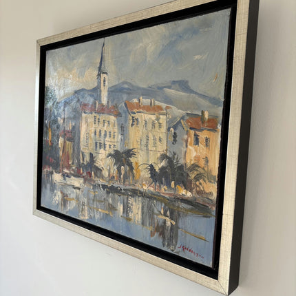 Detailed Harbor Scene Oil Painting "Harbor Buildings" Expressive Artwork Holland Art Shop