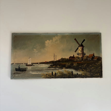 Traditional Scenery Oil Painting "Coastal Windmill" Rustic Large Artwork Holland Art Shop