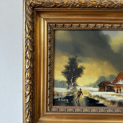 Intriguing Oil Painting Winter Landscape "Winter Stroll" Small Artwork Holland Art Shop