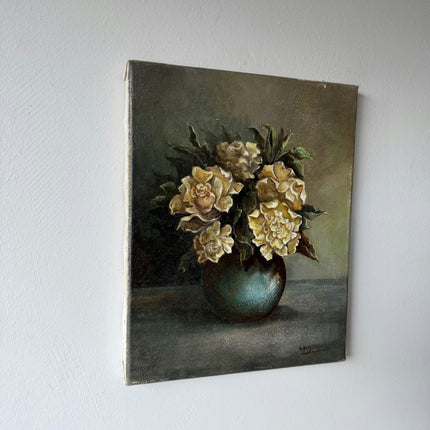 Refined Flowery Still Life Oil Painting "Yellow Roses" Traditional Small Artwork Holland Art Shop