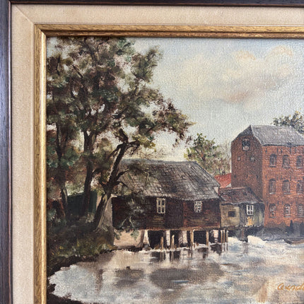 Vintage Cityscape Oil Painting "Riverside Mill" Expressive Artwork Holland Art Shop