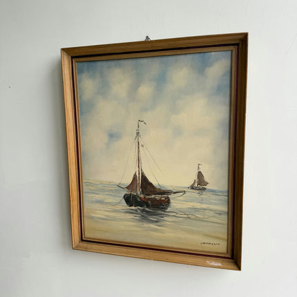 Classic Seascape Oil Painting "Sailboat Pair" Vintage Artwork Holland Art Shop