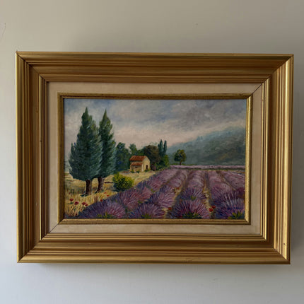 Vintage Landscape Oil Painting "Lavender Field" Original Art Holland Art Shop
