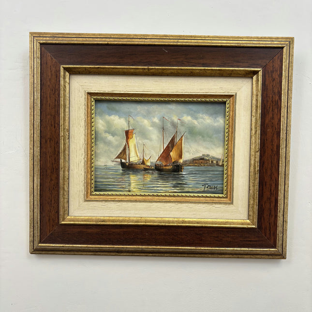 Authentic Seascape Oil Painting "Sailing Boats" Original Small Art Holland Art Shop