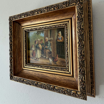 Antique Oil Painting Scenery "Gathering Children" Figurative Small Art Holland Art Shop