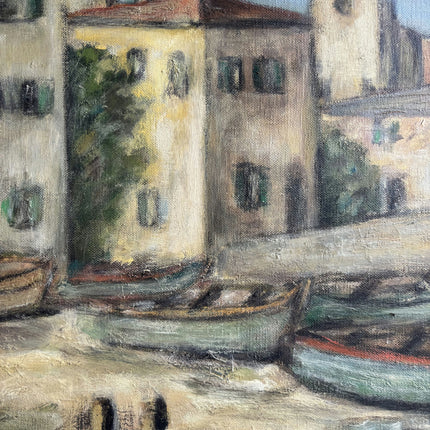 Expressive Harbor Scene Oil Painting "Boats Shoreline" Timeless Large Art Holland Art Shop