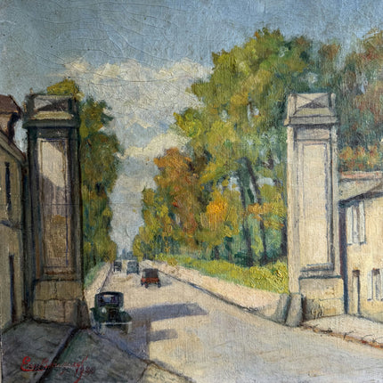 1928 Cityscape Oil Painting "City Street" Artwork Holland Art Shop