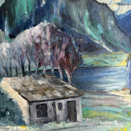 Expressive Landscape Oil Painting "Mountain House" Vintage French Art Holland Art Shop