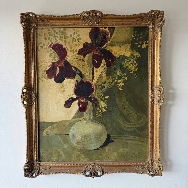 Elegant Flowery Still Life Oil Painting "Green Vase" Refined Art Holland Art Shop