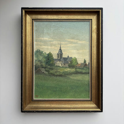 Vintage Scenery Oil Painting "Village Church" Original Art Holland Art Shop