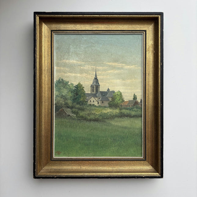 Vintage Scenery Oil Painting "Village Church" Original Art Holland Art Shop