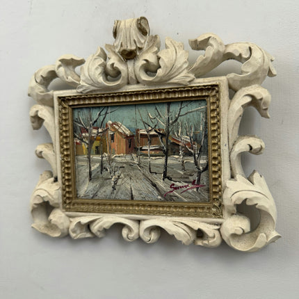 Elegant Winter Landscape Oil Painting "Ornate Frame" Refined Small Artwork Holland Art Shop