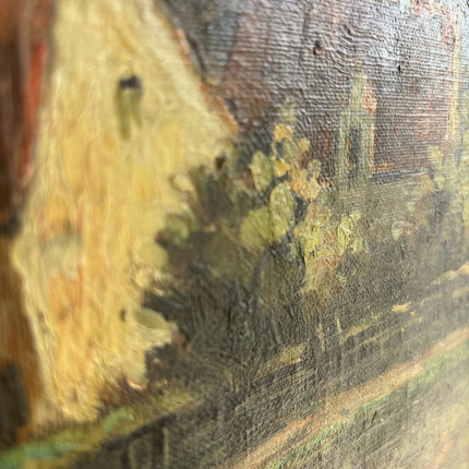 Rustic Landscape Oil Painting "River Houses" Handcrafted Art Holland Art Shop