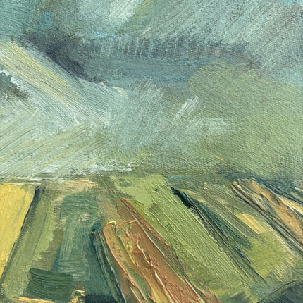 Timeless Landscape Oil Painting "Green Field" Handcrafted Small Artwork Holland Art Shop