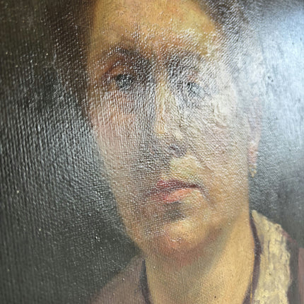 1916 Antique Portrait Oil Painting "Seated Woman" Belgique Artwork Holland Art Shop