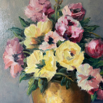 Timeless Floral Still Life Oil Painting "Golden Vase" Authentic Artwork Holland Art Shop
