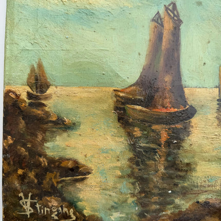 Refined Seascape Oil Painting "Sailboat Hull" Original Small Artwork Holland Art Shop