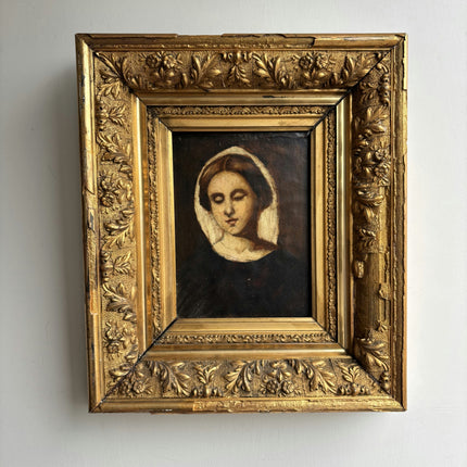 19th Century Antique Portrait Oil Painting "Woman Head" Artwork Holland Art Shop