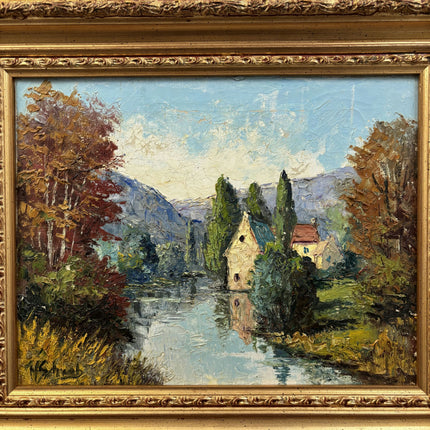 Elegant Landscape Oil Painting "River Cottage" Expressive Artwork Holland Art Shop
