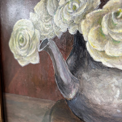 Expressive Floral Still Life Oil Painting "Teapot Bouquet" Handcrafted Artwork Holland Art Shop