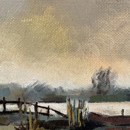 Rustic Landscape Oil Painting "Thatched Cottage" Vintage Art Holland Art Shop