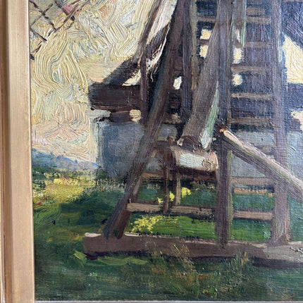 Elegant Landscape Oil Painting "Windmill Tower" Rustic Belgique Artwork Holland Art Shop