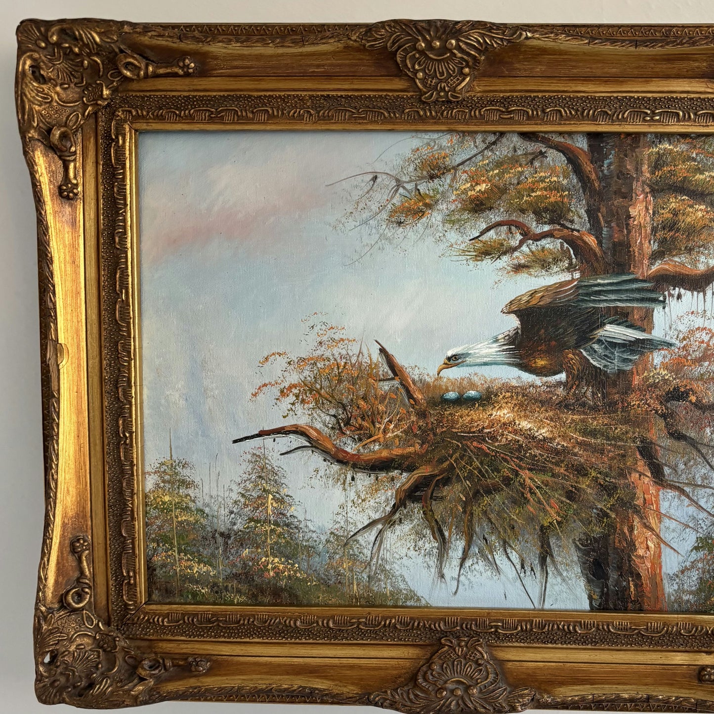 Oil Painting Animals "Eagle Nesting Site" Rococo Framed Medium Art