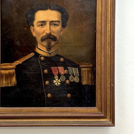 1869 Antique Portrait Oil Painting "Uniformed Officer" French Artwork Holland Art Shop