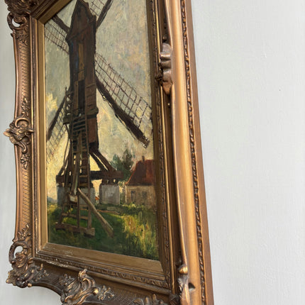 Elegant Landscape Oil Painting "Windmill Tower" Rustic Belgique Artwork Holland Art Shop