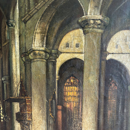 Antique Church Interior Oil Painting "Church Interior" Expressive Large Artwork Holland Art Shop